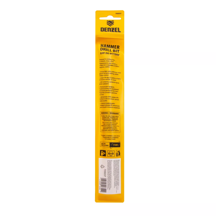 Бур по бетону Denzel, 16 x 210 мм,двойная спираль, три пылеотводящие кромки, 705037 купить в Сургуте