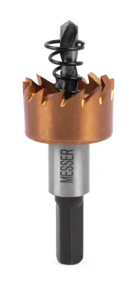 HSS-TiN коронка MESSER  21мм с центр. сверлом и толкающей пружиной для  лист. материала  до 2 мм ц/х