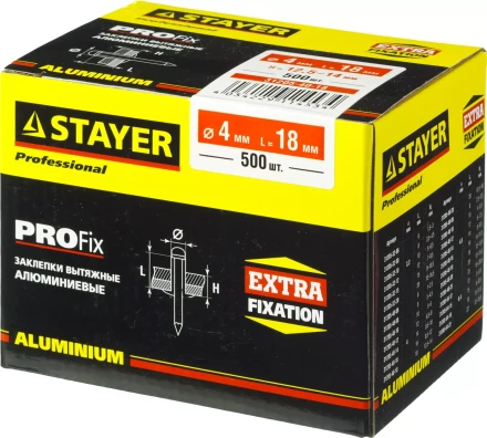 Заклепки PROFIX алюминиевые, 4,0х18мм, 500шт, STAYER Professional 31205-40-18 31205-40-18 купить в Сургуте
