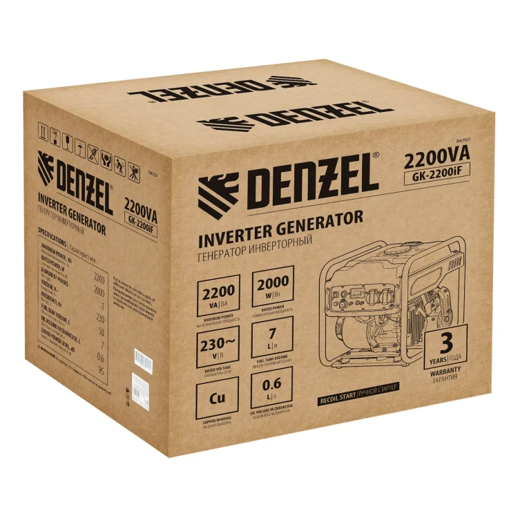 Генератор инверторный DENZEL GK-2200iF, 2,2 кВт, 230 В, ручной старт купить в Сургуте