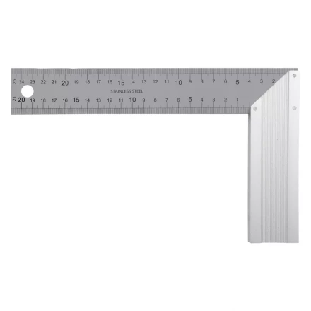 Угольник стальной 250 мм, нержавеющая сталь, градуировка, алюминиевое основание Denzel 32396 купить в Сургуте