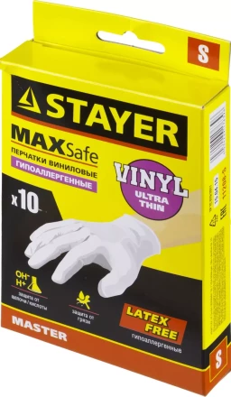 Перчатки STAYER &quot;MASTER&quot; виниловые экстратонкие, S, 10шт 11208-S купить в Сургуте