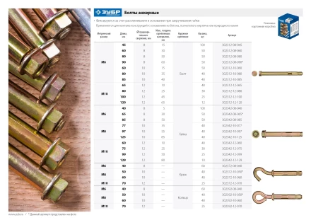 ЗУБР М8 х 65 мм, 50 шт, анкерный болт с гайкой, Профессионал (302342-08-065) купить в Сургуте
