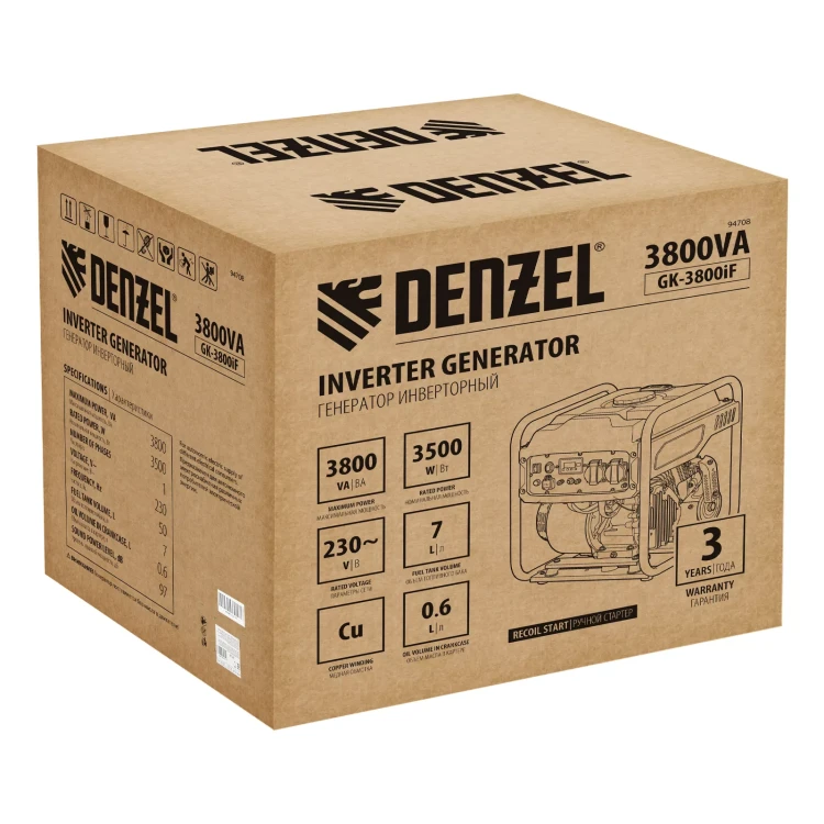 Генератор инверторный DENZEL GK-3800iF, 3,8 кВт, 230 В, ручной старт купить в Сургуте