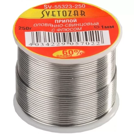 Припой СВЕТОЗАР оловянно-свинцовый, 60% Sn / 40% Pb, 250гр SV-55323-250 купить в Сургуте