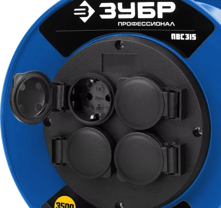 Удлинитель на катушке &quot;ПВС 315&quot;, 50 м, 3500 Вт, 4 гнезда, IP44, ПВС 3х1,5 кв мм, ЗУБР 55081-50 купить в Сургуте