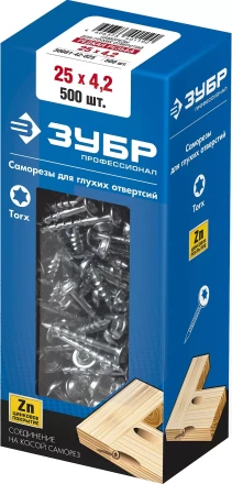 ЗУБР 25 х 4.2 мм, редкая резьба, ТХ20, цинк, 500 шт, саморез для глухих отверстий, Профессионал (30081-42-025) купить в Сургуте