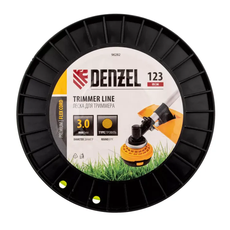 Леска для триммера круглая Denzel, 3,0мм х 123м, на DIN катушке FLEX CORD, 96282 купить в Сургуте