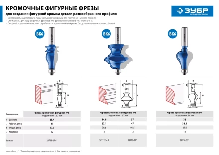 ЗУБР 57 x 47.6 мм, хвостовик 12 мм, фреза кромочная фигурная №6, Профессионал (28717-57) купить в Сургуте