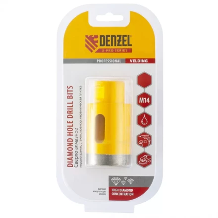 Сверло алмазное по керамограниту 32мм мокрое резание М14 DENZEL 72684 купить в Сургуте