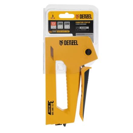 Степлер мебельный Denzel 40214, алюминиевый корпус, тип 53, 6-14 мм, тип 300, 15 мм, тип 500, 15 мм купить в Сургуте