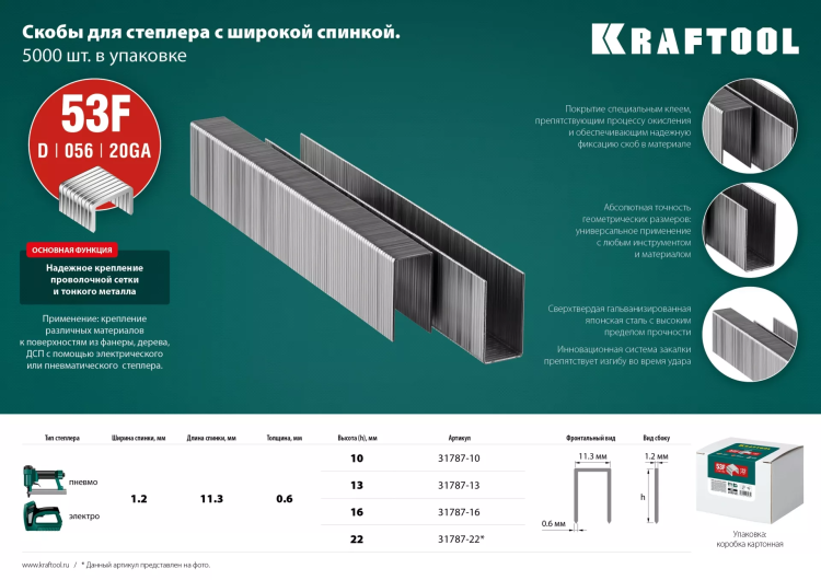 Скобы тип 20GA (53F / D / 056) 5000 шт 31787-16 купить в Сургуте