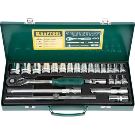Набор торцовых головок KRAFTOOL &quot;INDUSTRIE QUALITAT&quot; (1/2&quot;) универсальный, Cr-V, металлический кейс, 24 предмета 27892-H24_z01 купить в Сургуте