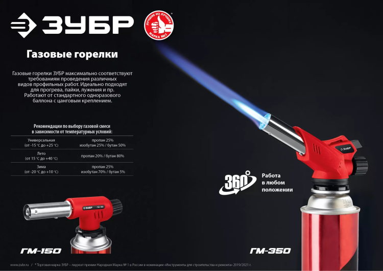 ЗУБР ГМ-150, 1300°C, газовая горелка с пьезоподжигом на баллон с цанговым соединением (55554) купить в Сургуте