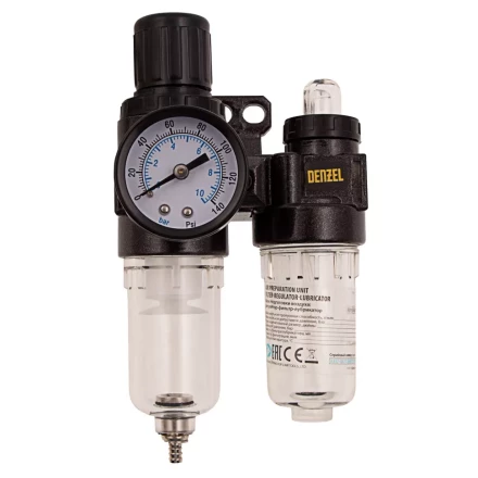 Блок подготовки воздуха регулятор-фильтр-лубрикатор FLR1500, 10 бар, 1500 л/мин, 1/4&quot; Denzel 57469 купить в Сургуте