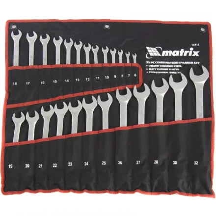 Набор ключей комбинированных 6 - 32 мм 25штук CrV матовый хром MATRIX 15413 купить в Сургуте