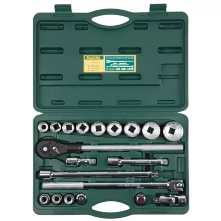 Набор торцовых головок KRAFTOOL &quot;INDUSTRIE QUALITAT&quot; (3/4&quot;), Cr-V, пластиковый кейс, 20 предметов 27895-H20_z01 купить в Сургуте