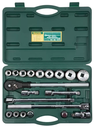 Набор торцовых головок KRAFTOOL &quot;INDUSTRIE QUALITAT&quot; (3/4&quot;), Cr-V, пластиковый кейс, 20 предметов 27895-H20_z01 купить в Сургуте