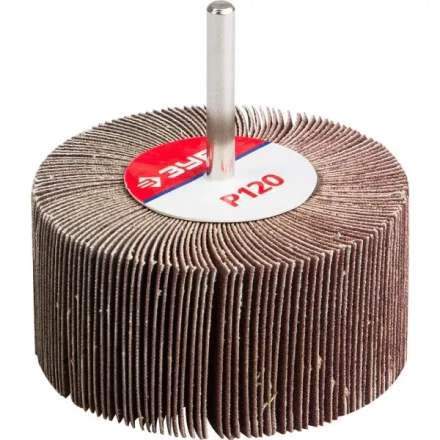 Круг шлифовальный ЗУБР &quot;МАСТЕР&quot; веерный лепестковый, на шпильке, тип КЛО, зерно-электрокорунд нормальный, P120, 40х80мм 36604-120 купить в Сургуте