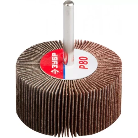 Круг шлифовальный ЗУБР &quot;МАСТЕР&quot; веерный лепестковый, на шпильке, тип КЛО, зерно-электрокорунд нормальный, P80, 30х60мм 36602-080 купить в Сургуте