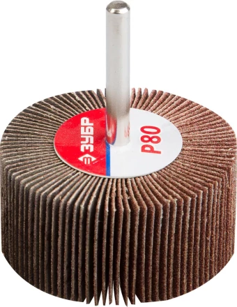 Круг шлифовальный ЗУБР &quot;МАСТЕР&quot; веерный лепестковый, на шпильке, тип КЛО, зерно-электрокорунд нормальный, P80, 30х60мм 36602-080 купить в Сургуте