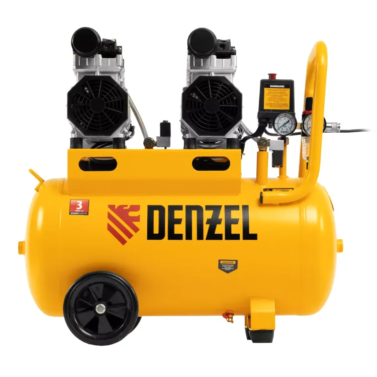 Компрессор безмасляный, малошумный Denzel DLS 1500/50, 1500 ВТ, 2x750, 50 л, 260 л/мин купить в Сургуте