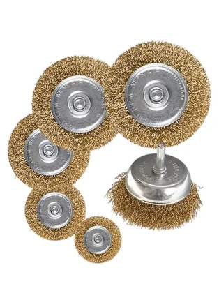 Набор щеток для дрели 6 шт 5 плоских 40-50-65-75-100 мм + 1 &quot;чашка&quot; 50 мм со шпильками MATRIX 74496 купить в Сургуте