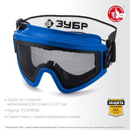 ЗУБР ПАНОРАМА СЕТКА, закрытого типа, экран из стальной мелкоячеистой сетки, защитные очки, Профессионал (110234) купить в Сургуте