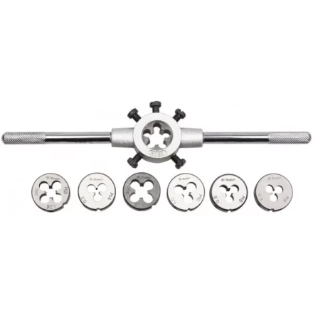 Набор ЗУБР &quot;МАСТЕР&quot; с металлорежущим инструментом, плашки М3-М12, плашкодержатель, - на карточке, 8 предметов 28128-H8 купить в Сургуте