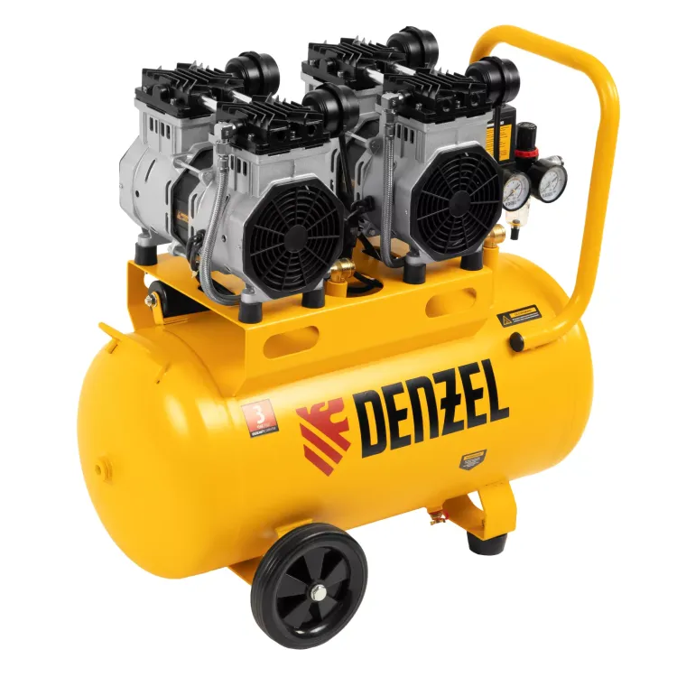 Компрессор безмасляный, малошумный Denzel DLS 2200/50, 2200 Вт, 2x1100, 50 л, 380 л/мин купить в Сургуте