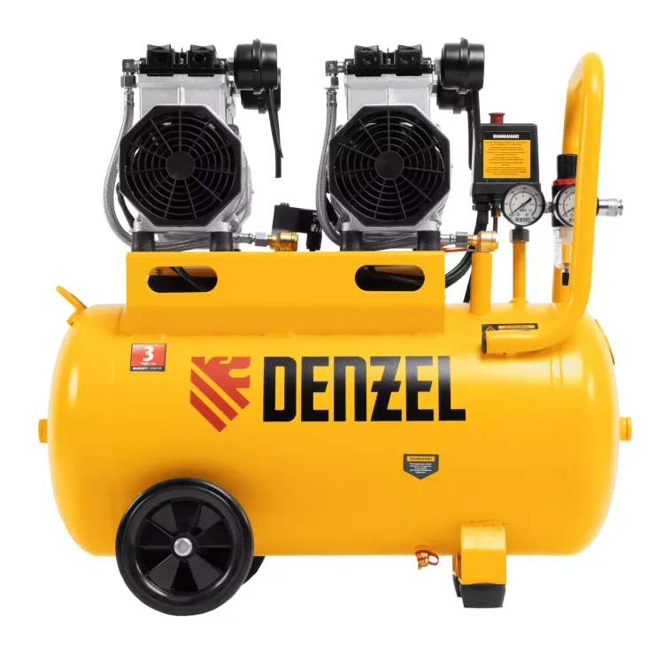 Компрессор безмасляный, малошумный Denzel DLS 2200/50, 2200 Вт, 2x1100, 50 л, 380 л/мин купить в Сургуте