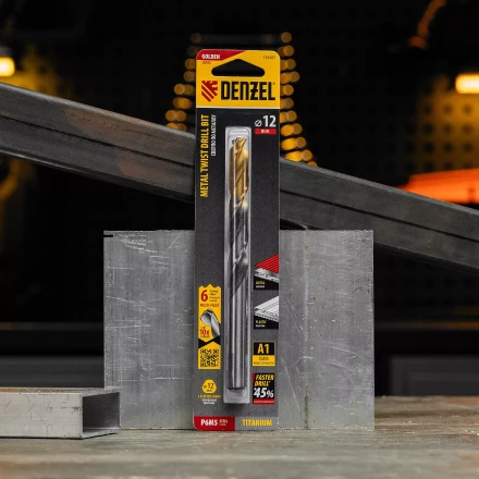 Сверло спиральное по металлу Denzel 12 x 151мм, Р6М5, Golden Tip, многогранная заточка, 718287 купить в Сургуте