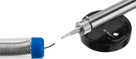 Паяльник ЗУБР &quot;ПРОФЕССИОНАЛ&quot; с двухкомпонентной рукояткой и защитным колпачком в наборе с припоем и подставкой, 40Вт, конус 55402-40_z01 купить в Сургуте