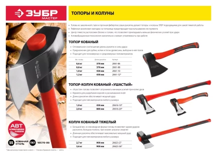 Топоры-колуны ушастые с фиберглассовой рукояткой серия МАСТЕР купить в Сургуте