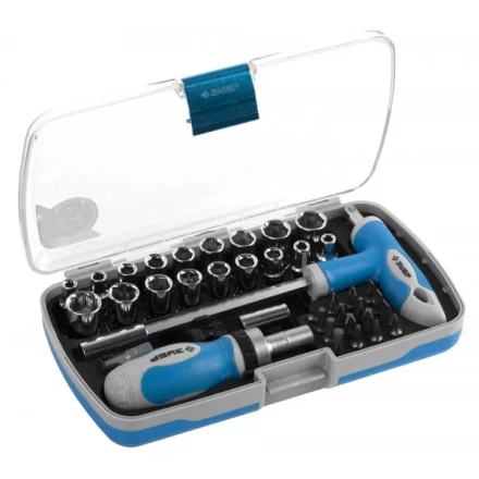 Набор ЗУБР Отвертка &quot;ЭКСПЕРТ&quot; реверс. с насадками, 2-хкомп. ручка, битодерж. с Т-образ. ручкой, в пласт.боксе, 38пред. 25289-H38 купить в Сургуте