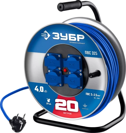 ЗУБР ПВС-325, ПВС, 3 x 2.5 мм2, 20 м, 4000 Вт, IP44, силовой удлинитель на стальной катушке, Профессионал (55102-20) купить в Сургуте
