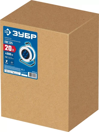 ЗУБР ПВС-325, ПВС, 3 x 2.5 мм2, 20 м, 4000 Вт, IP44, силовой удлинитель на стальной катушке, Профессионал (55102-20) купить в Сургуте