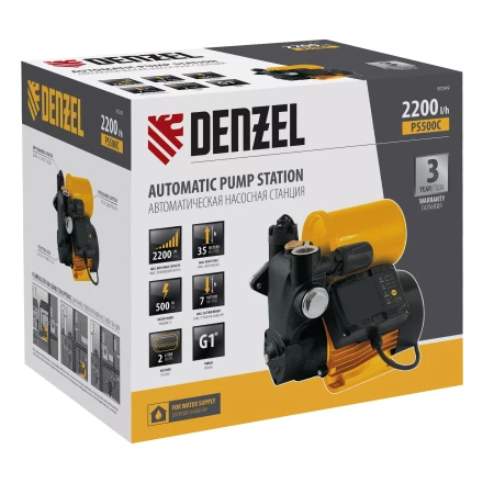Насосная станция Denzel PS500C, 500 Вт, напор 35 м, 2200 л/ч, ресивер 2 л, блок управления 97249 купить в Сургуте