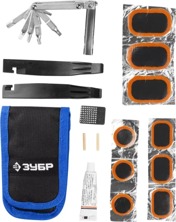 Набор ЗУБР &quot;ЭКСПЕРТ для обслуживания велосипеда: складной мультитул 11-в-1,комплект для ремонта шин,16-в-1,в чехле 27428-H16 купить в Сургуте