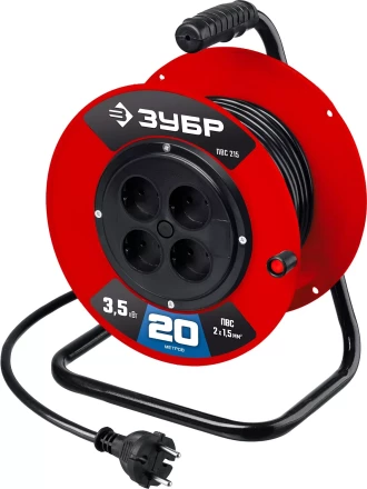 ЗУБР ПВС-215, ПВС, 2 х 1.5 мм2, 20 м, 3500 Вт, силовой удлинитель на катушке (55103-20) купить в Сургуте