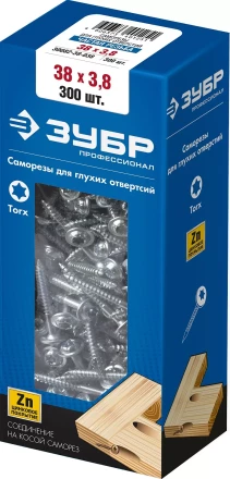 ЗУБР 38 х 3.8 мм, частая резьба, ТХ20, цинк, 300 шт, саморез для глухих отверстий, Профессионал (30082-38-038) купить в Сургуте