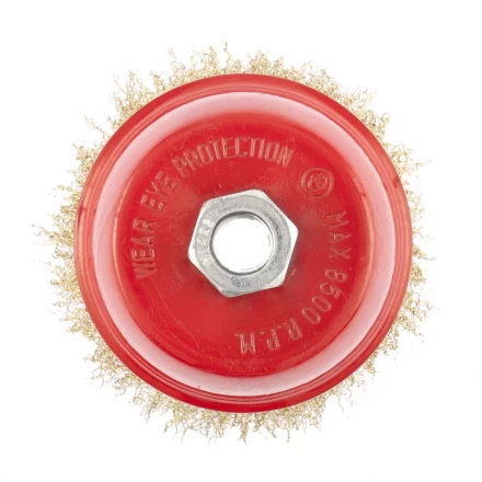 Щетка для УШМ, 100 мм, М14, &quot;чашка&quot;, латунированная витая проволока  MATRIX 74605 купить в Сургуте