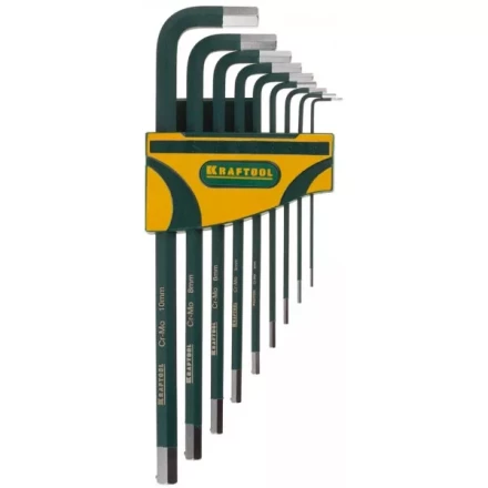 Набор ключей имбусовых KRAFTOOL &quot;INDUSTRIE&quot; длинные,Cr-Mo сталь(S2),хромир покрытие с противоскол напыл,HEX1,5-10мм,9шт 27443-H9 купить в Сургуте