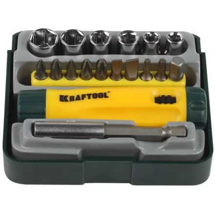 Набор KRAFTOOL &quot;EXPERT&quot;: Отвертка реверсивная с битами, адаптером и торцовыми головками, Cr-V, 18 предметов 26143-H18 купить в Сургуте