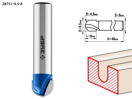 ЗУБР 9.5 x 8 мм, радиус 4.8 мм, фреза пазовая галтельная, Профессионал (28751-9.5-8) купить в Сургуте