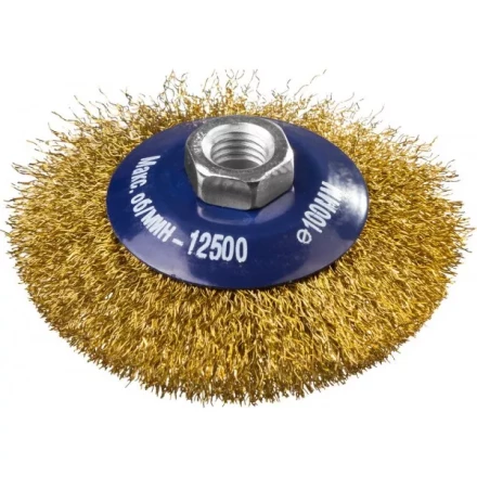 DEXX. Щетка коническая для УШМ, витая стальная латунированная проволока 0,3мм, 100ммхМ14 35105-100 купить в Сургуте