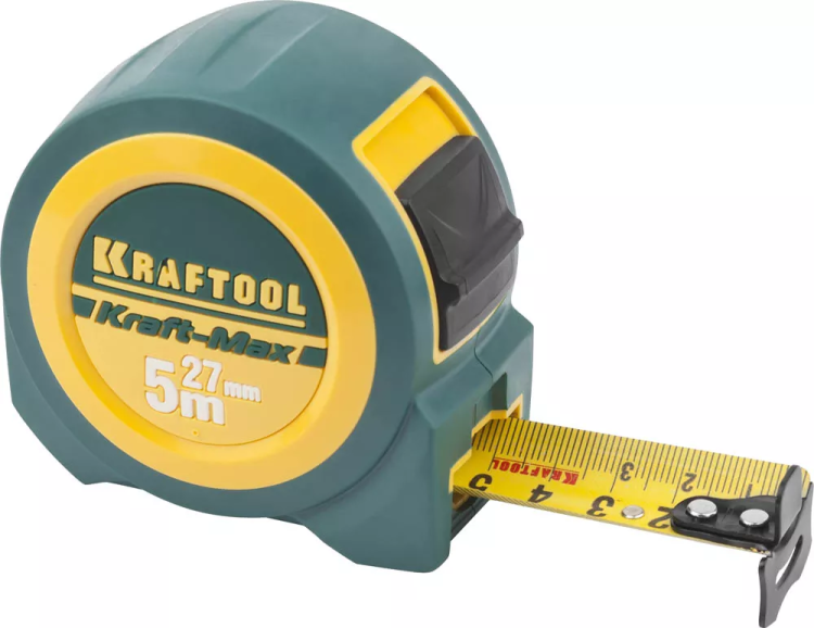 Рулетка KRAFTOOL "Kraft-Max", длинный вылет, нейлон покрытие, упрочненный двухкомп корпус, 5м/27мм 34127-05-27 купить в Сургуте