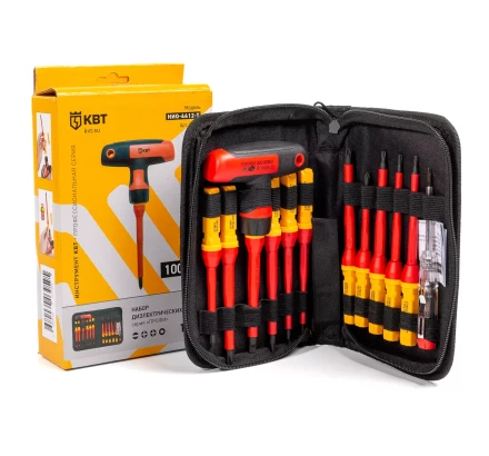 Диэлектрическая Т-образная отвертка КВТ VDE НИО-4412-Т со сменными битами, 12 шт. (87128) купить в Сургуте