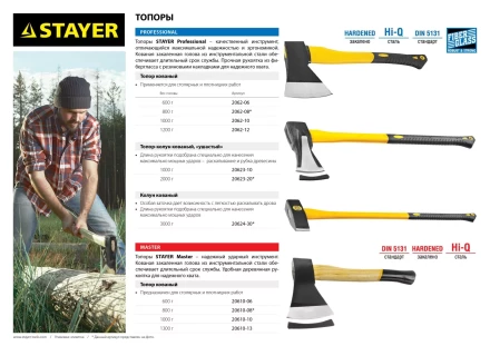 Топор-колун STAYER &quot;PROFESSIONAL&quot; кованый с двухкомпонентной фиберглассовой рукояткой, &quot;ушастый&quot;, 2кг/720мм 20623-20 купить в Сургуте