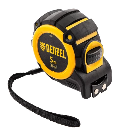 Рулетка Denzel 5м х 25мм, автоматич. фиксац., нейлон. покрытие, магнит. зацеп, двухстор. разметка 31522 купить в Сургуте